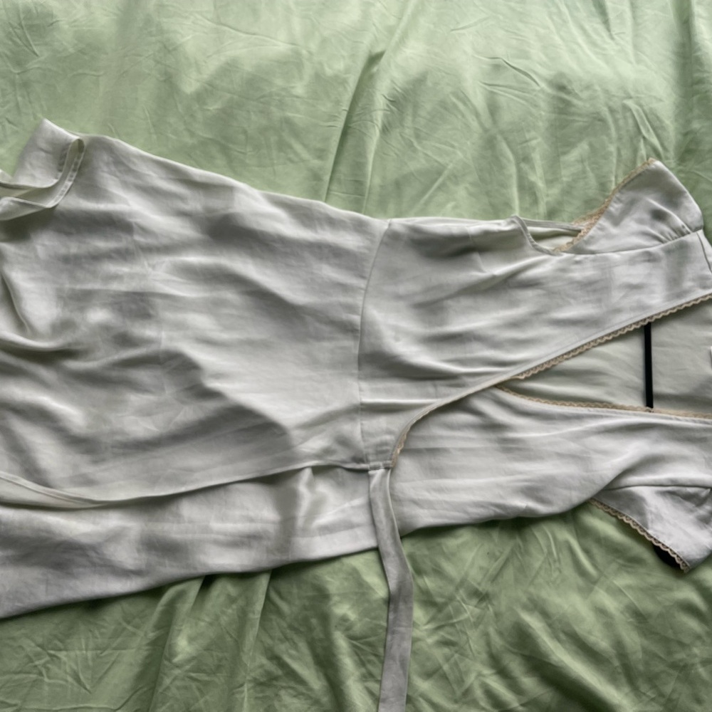 Green aritzia silk wrap dress